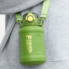 Stainless Steel Sports Water Bottle with Straw and Strap
