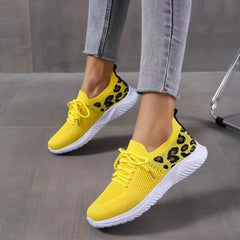 Leopard Print Casual Sneakers Low Lace Up Flatform Shoes