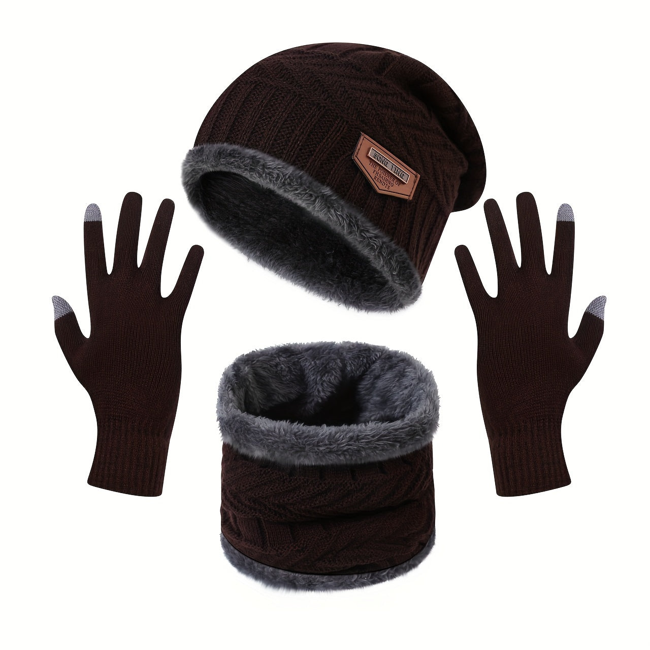 Winter Warm Velvet Knitted Beanies Scarves Neck Warmers Set