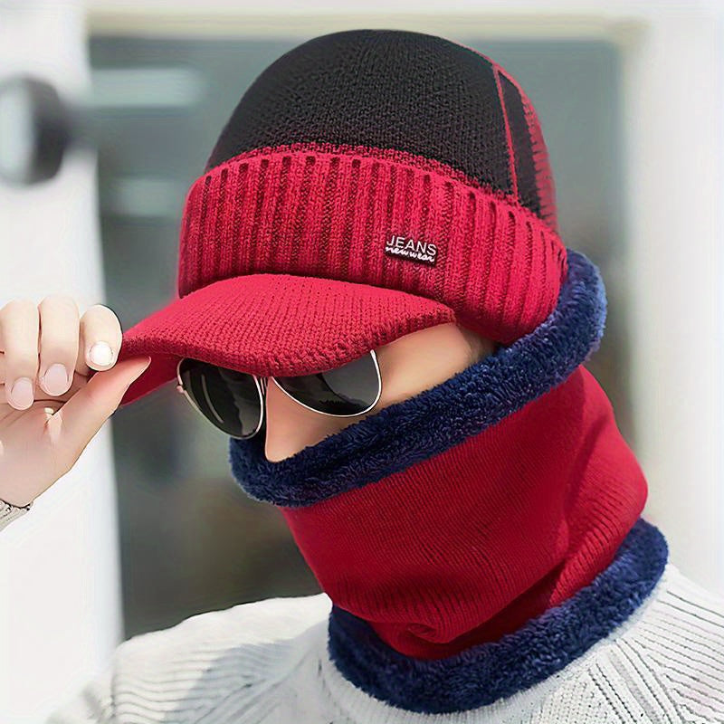 Outdoor Striped Warm Hat with Velvet Neck