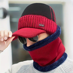 Outdoor Striped Warm Hat with Velvet Neck