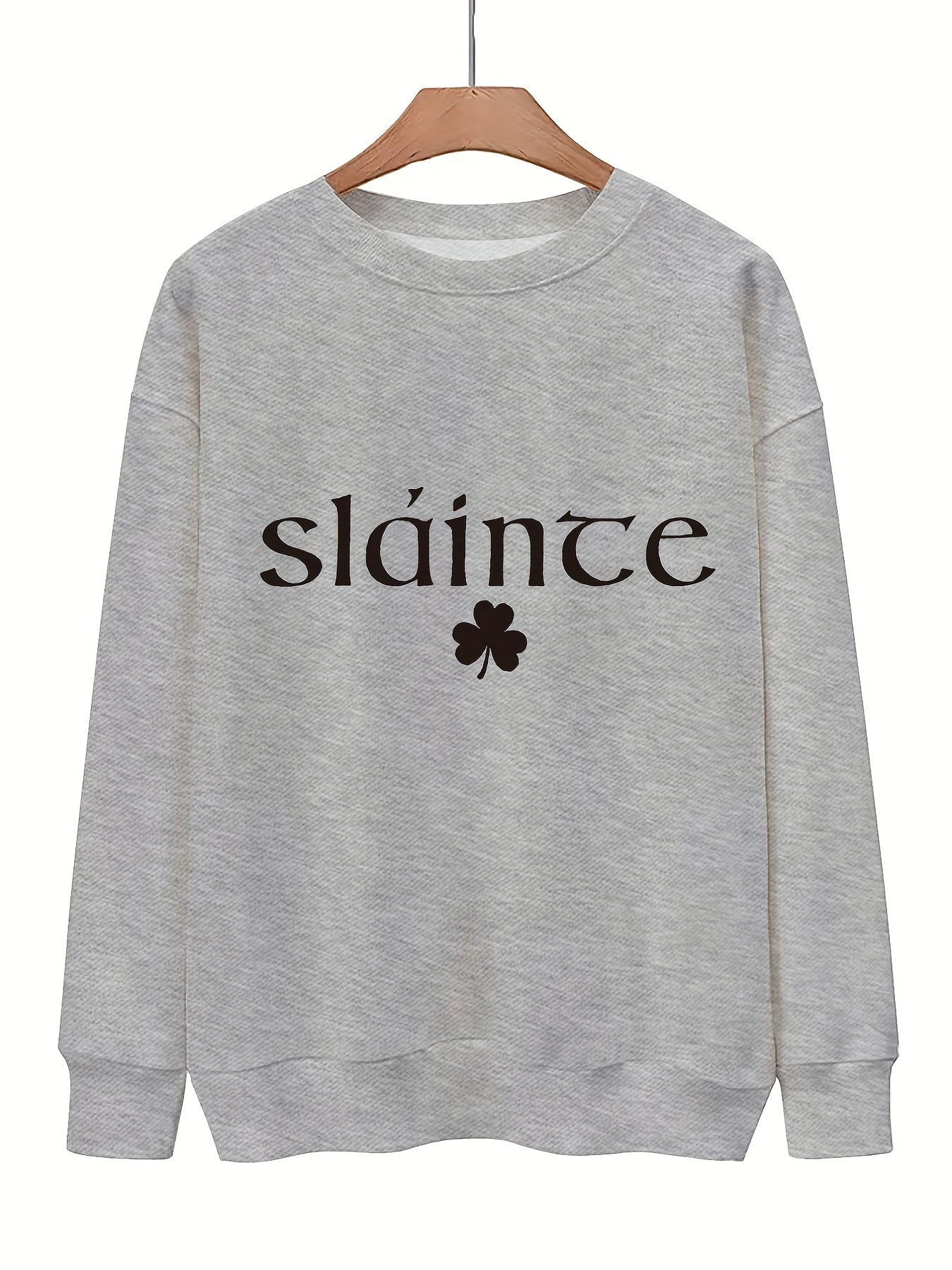 Letter & Lucky Clover Print Sweatshirt for Women
