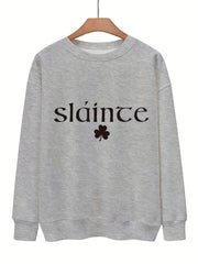 Letter & Lucky Clover Print Sweatshirt for Women