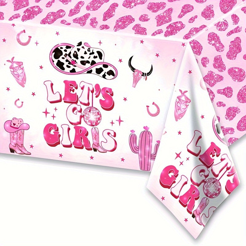 Disco Cowgirl Tablecloth Pink Plastic Rectangular Table Cover