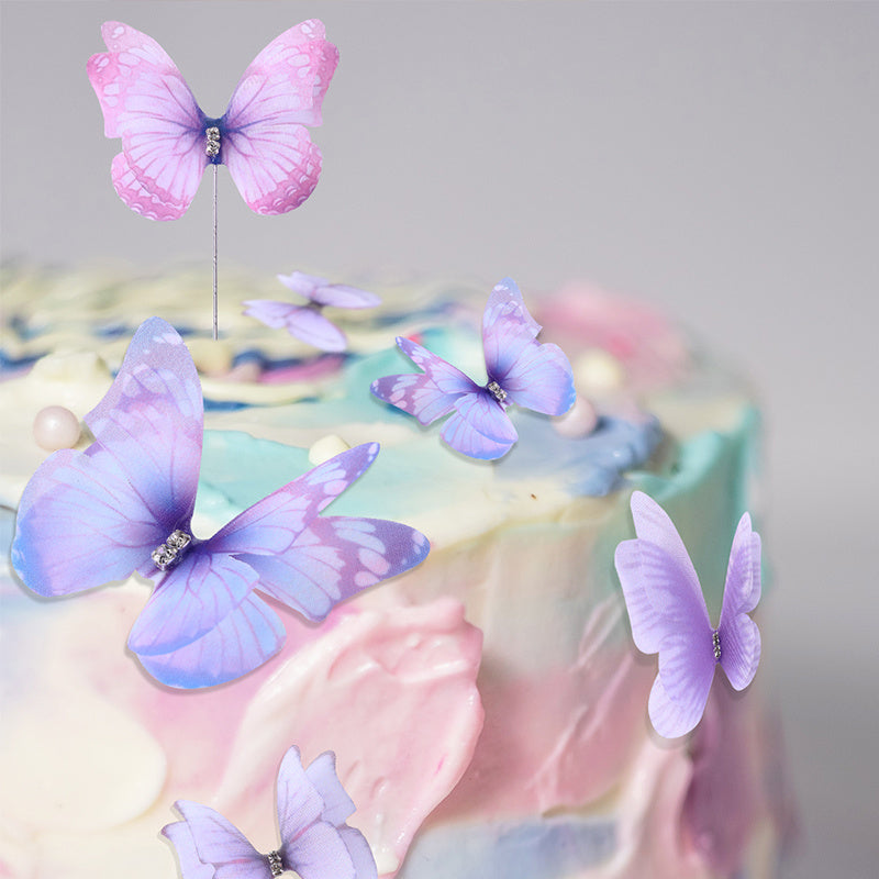 8pcs Purple Yarn Butterfly Cake Decoration 3D Butterfly Birthday Cake Toppers