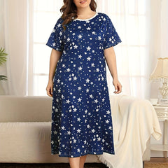 Stars Print Sleep Dress Short Sleeve