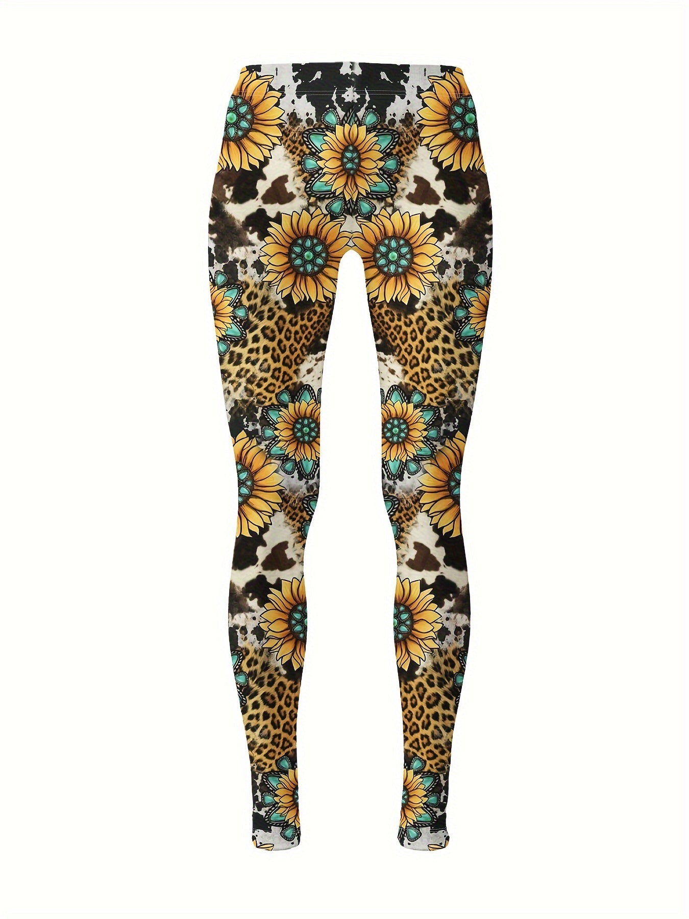Girls Sunflower Graphic Leggings, Western Style, Thick, Fall Winter