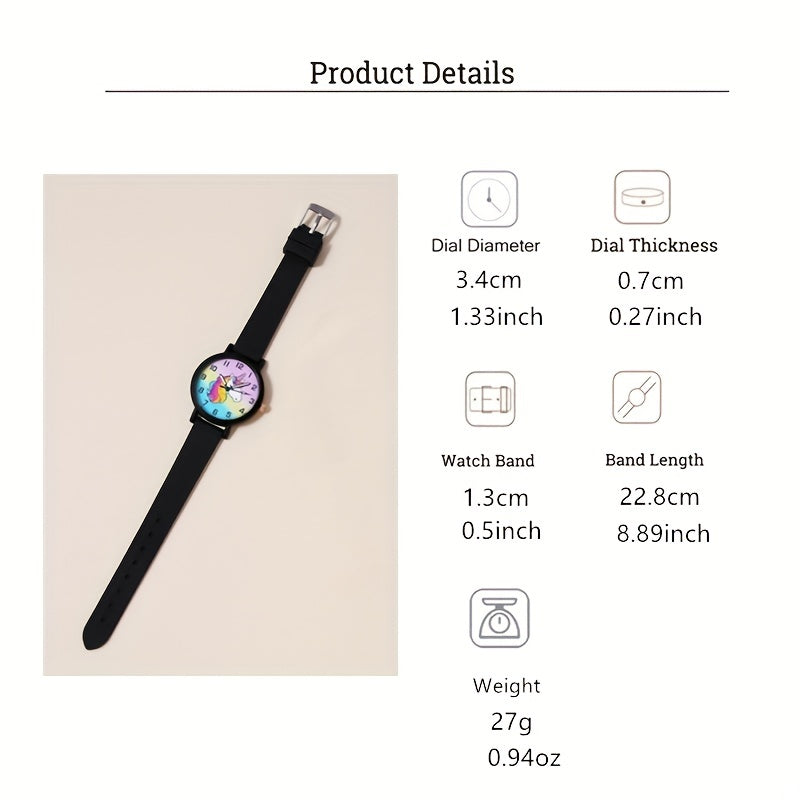 Cartoon Unicorn Kids Watch Set with Silicone Strap