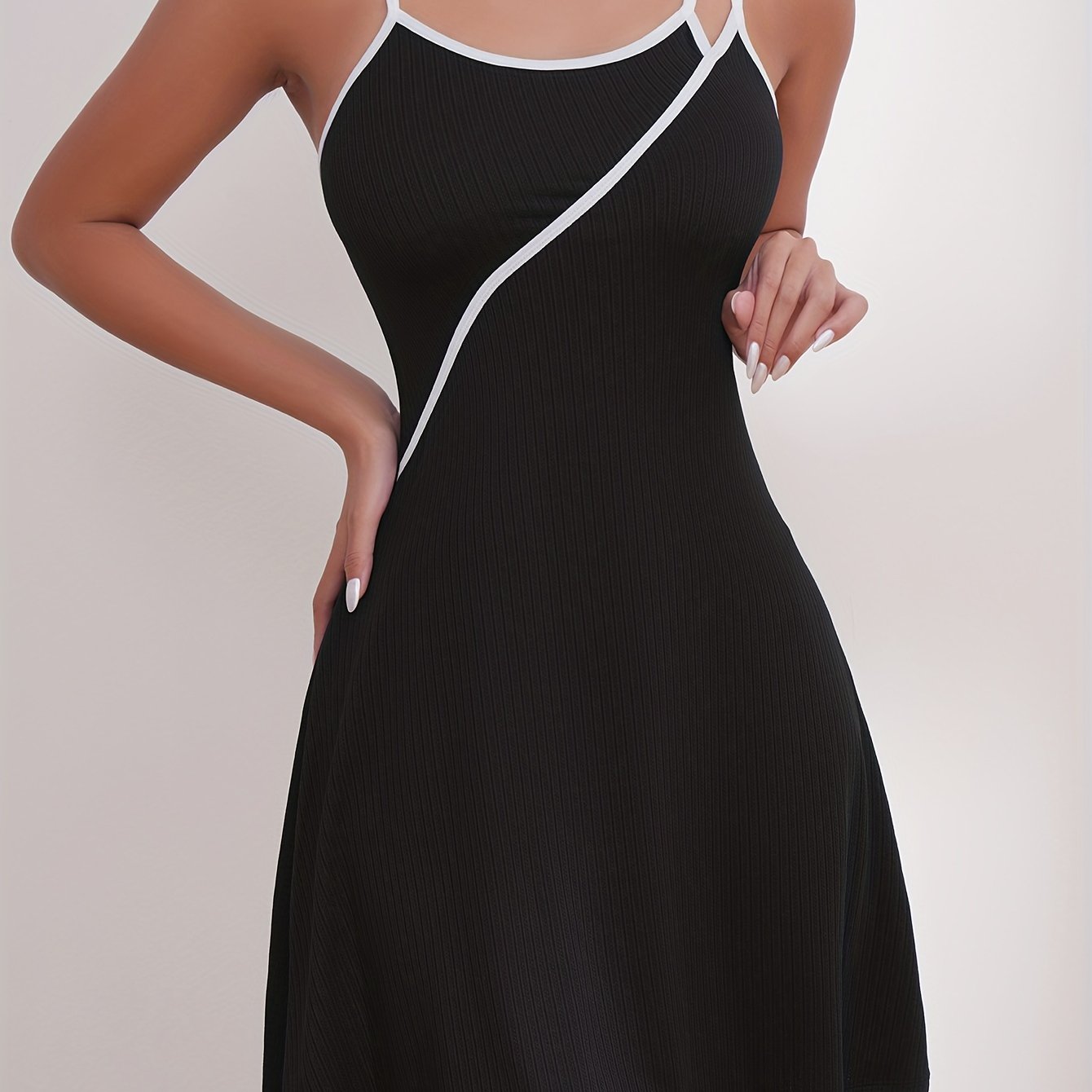 Colorblock Slip Nightdress Crew Neck Straps Sleep Dress Women's Sleepwear