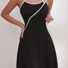 Colorblock Slip Nightdress Crew Neck Straps Sleep Dress Women's Sleepwear