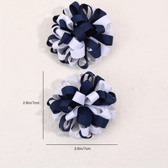 2pcs Hydrangea Hair Clips For Baby Girls Navy Grosgrain Ribbon Floral Hair Pins