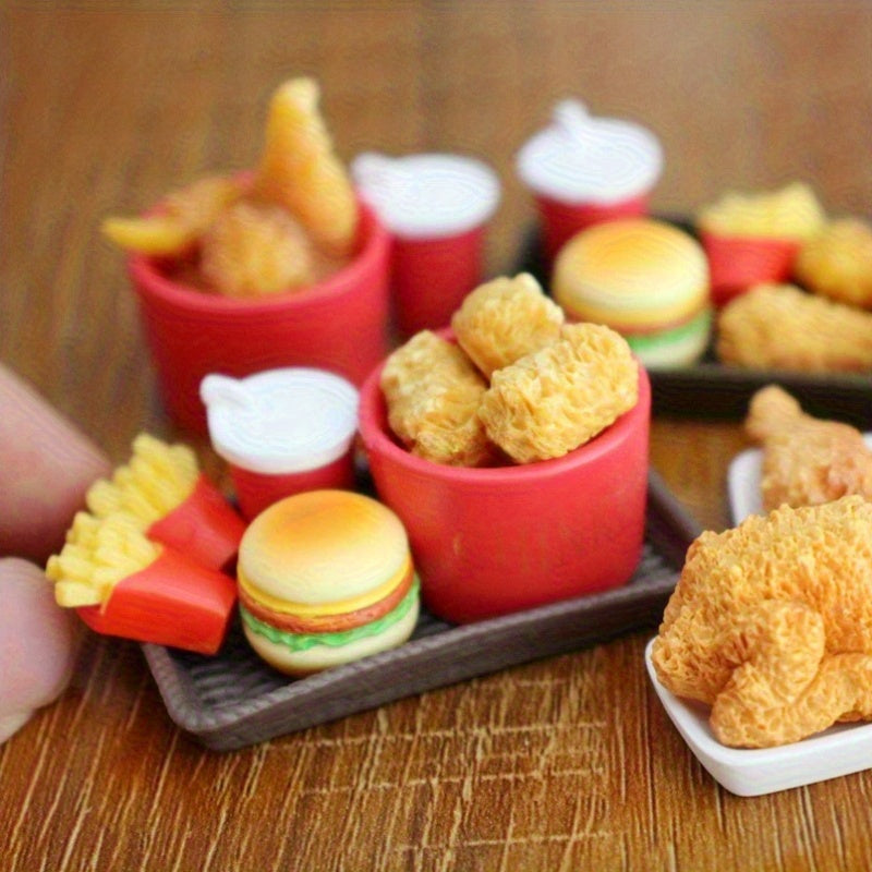Miniature Fried Chicken & Hamburger Set for Dollhouses