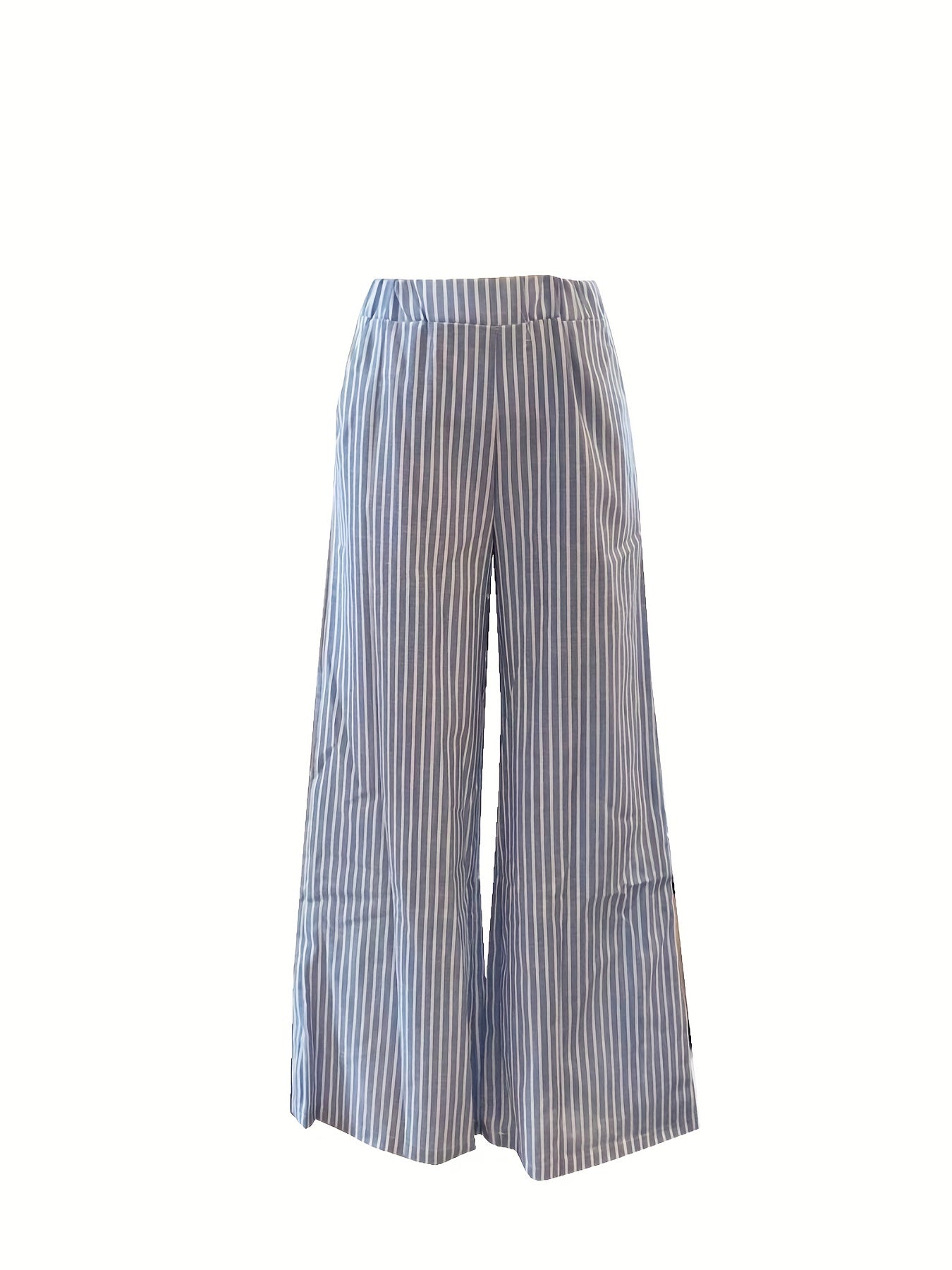 Stripe Print Two piece Set Crew Neck Tank Top & Wide Leg Pants