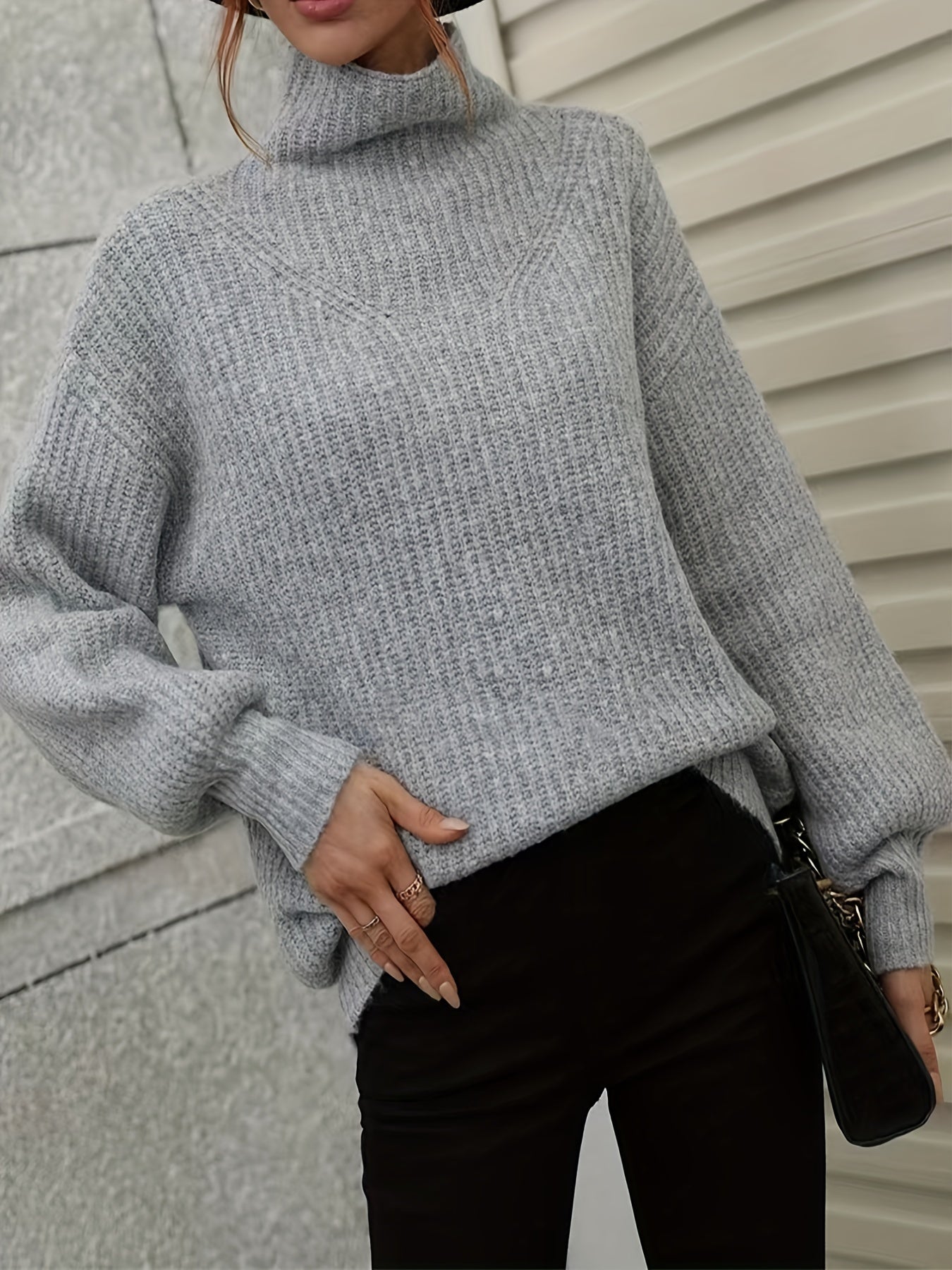 Lantern Sleeve High Neck Sweater