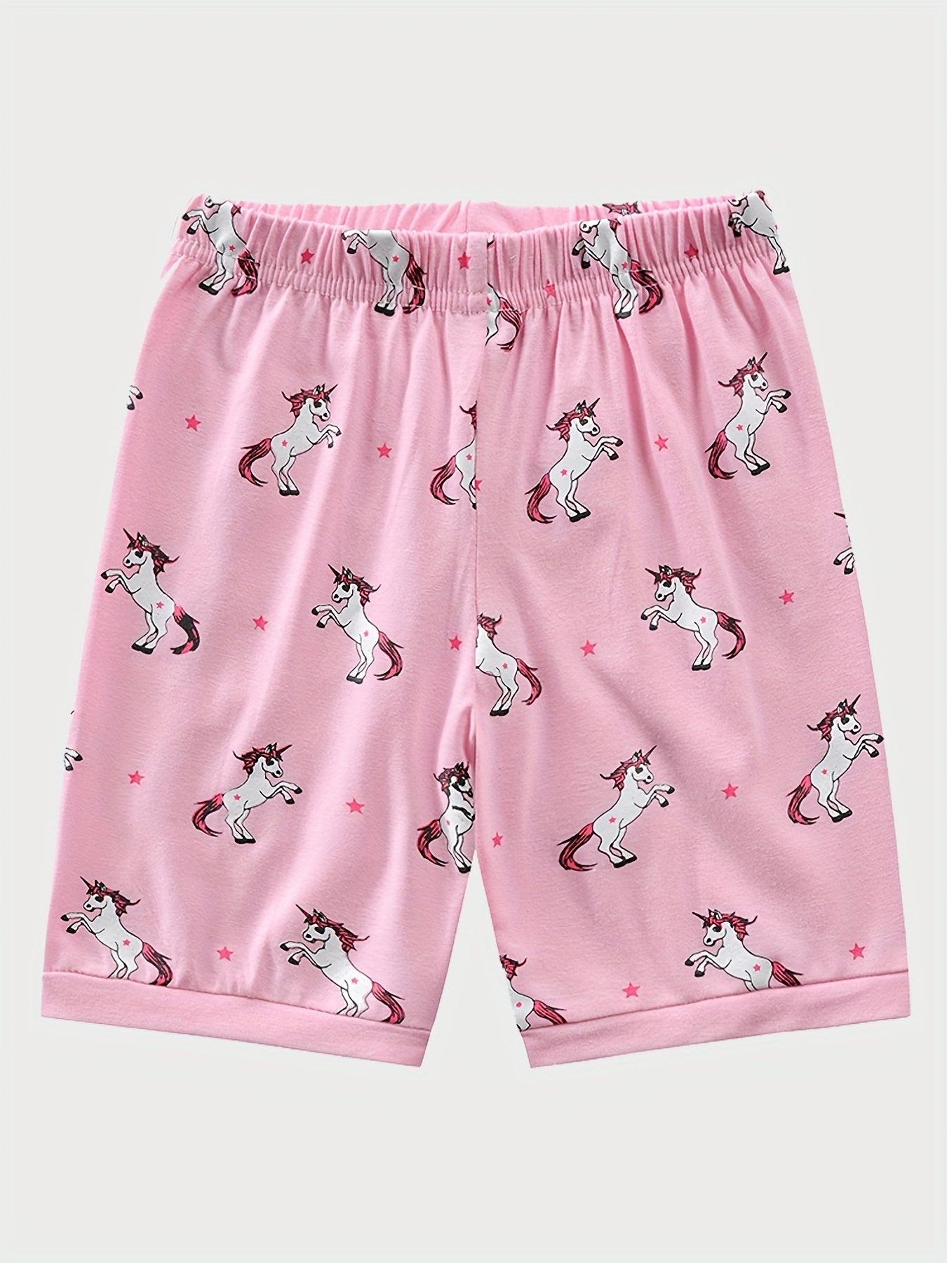 Toddler Girls Unicorn Pajama Set Crew Neck T Shirt Top & Shorts Sleepwear