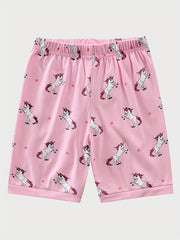 Toddler Girls Unicorn Pajama Set Crew Neck T Shirt Top & Shorts Sleepwear