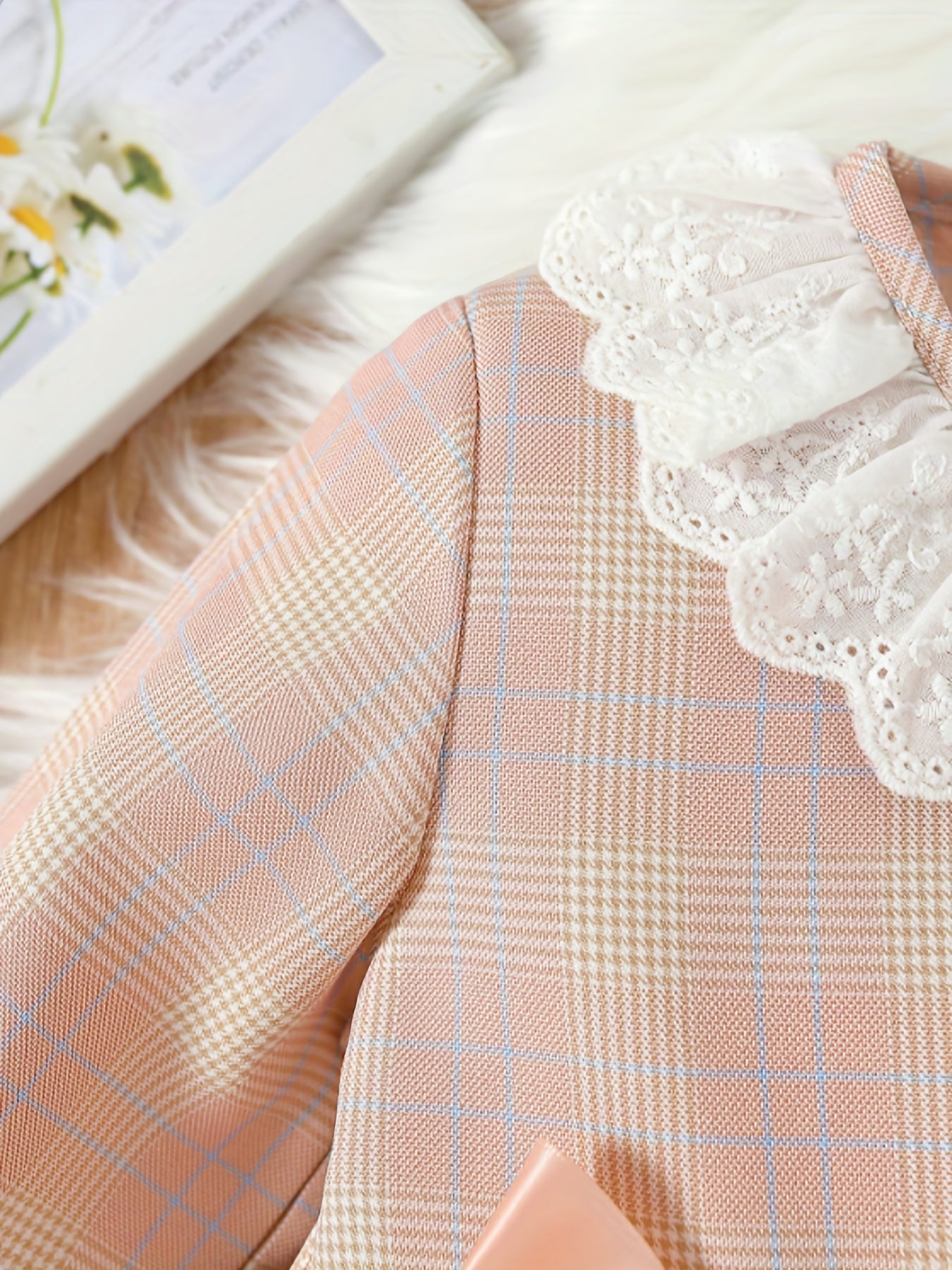 Baby Girls Plaid Lace Bow Long Sleeve Dress