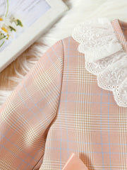 Baby Girls Plaid Lace Bow Long Sleeve Dress