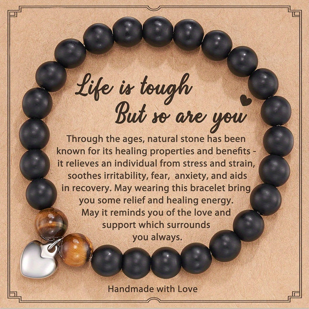 Love Heart Pendant Beaded Bracelet Energy Healing & Anxiety Relax Jewelry