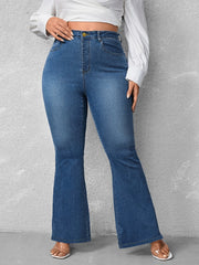 Flared Leg Button Fly Denim Jeans Women's Plus Casual Jeans