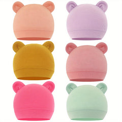 6 Pack of Bear Ears Hats for Newborns & Toddlers - Unisex Beanie Caps