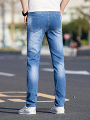 Slim Fit Washed Cotton Jeans Mens Casual Street Style Distressed Mid Stretch Den