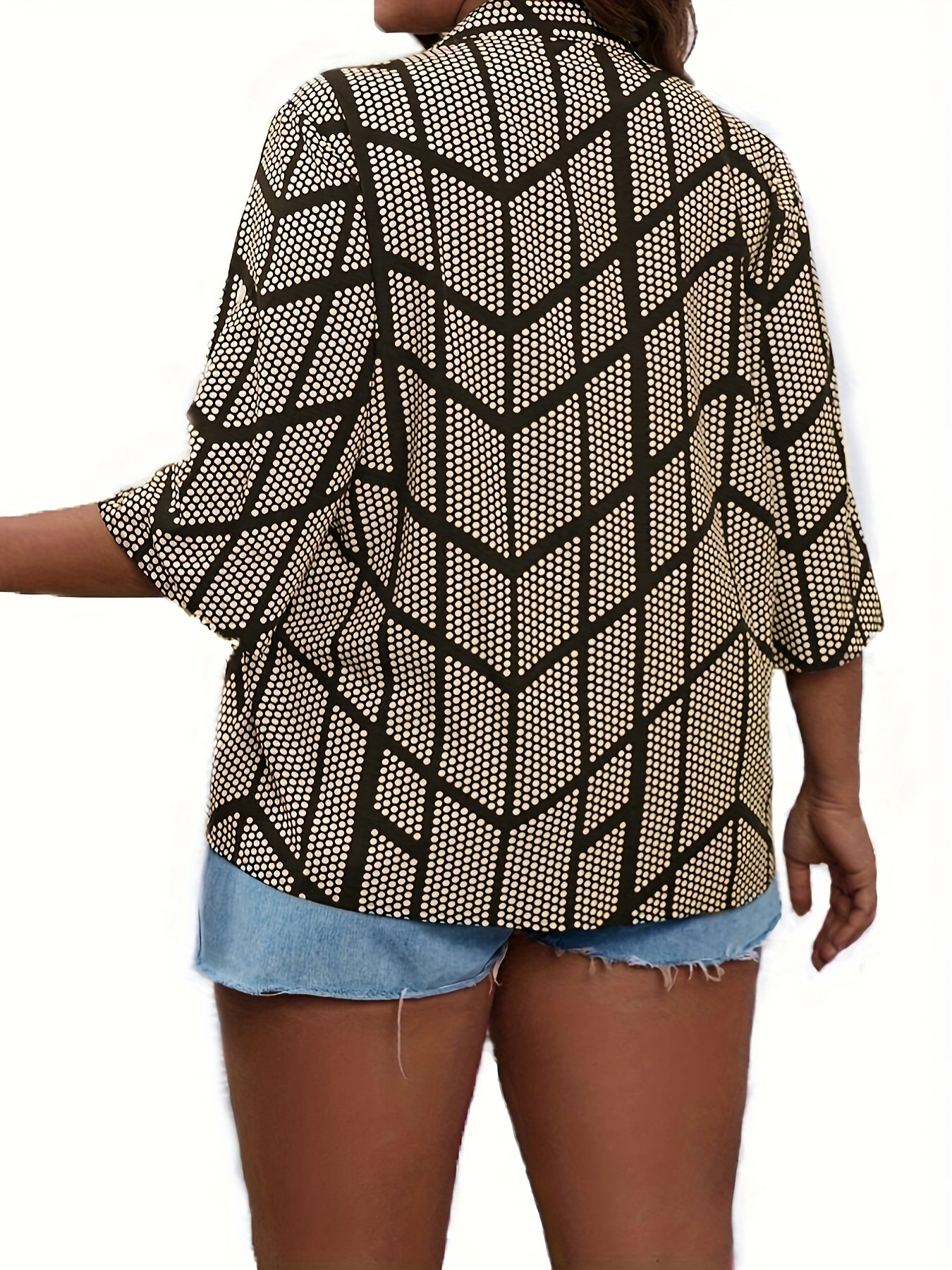Casual Blouse Women's Plus Dot & Geometric Print Long Sleeve Loose Fit