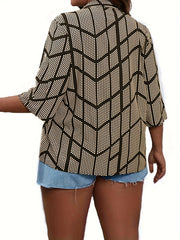 Casual Blouse Women's Plus Dot & Geometric Print Long Sleeve Loose Fit