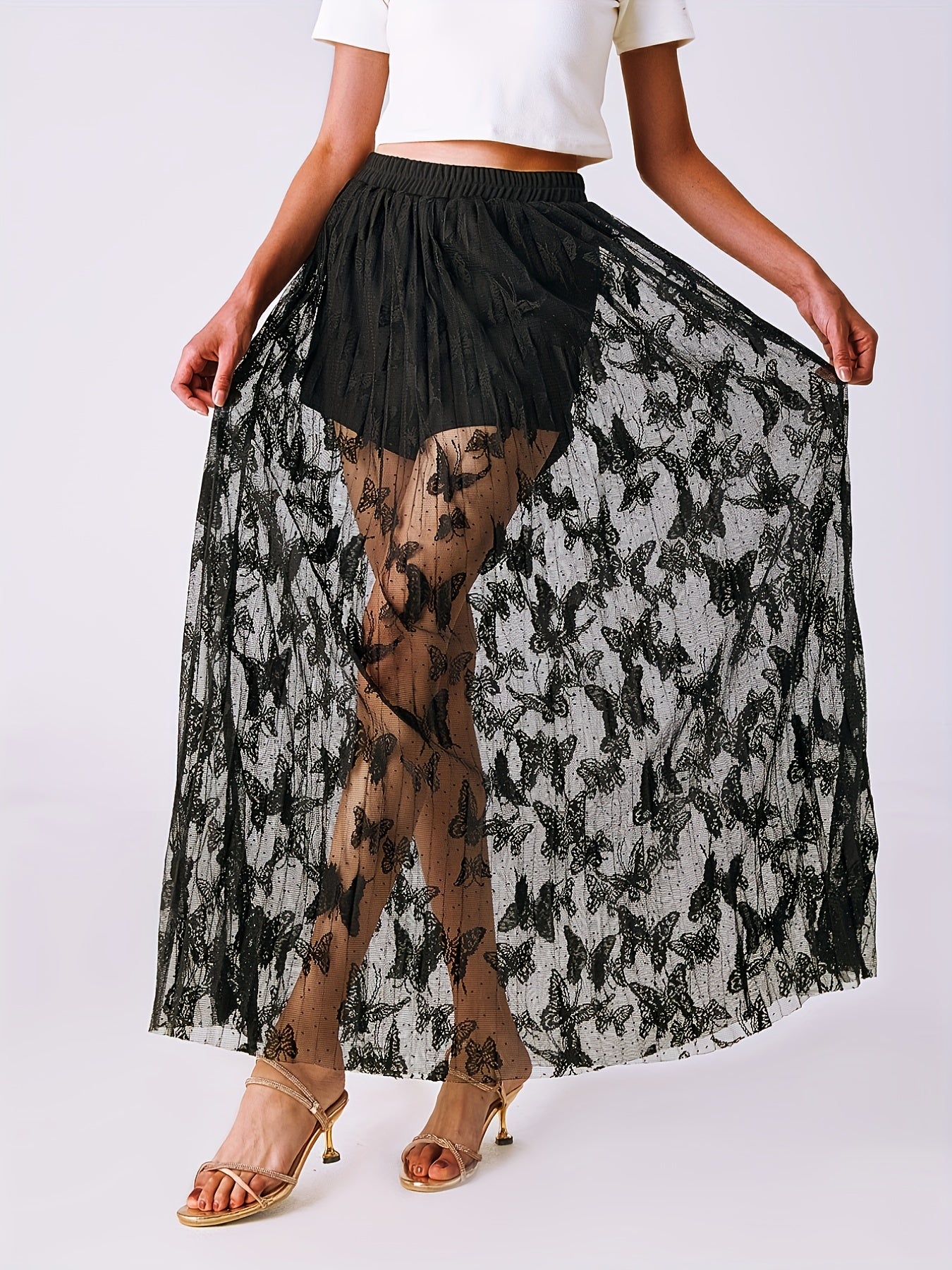 Butterfly Mesh Skirt High Waist Sheer Women's Clothing