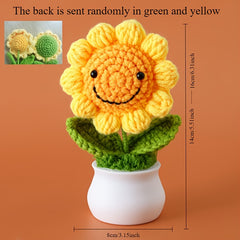 Crochet Sunflower Figurines 5mm Yarn Colorful Flower Pot Ornaments