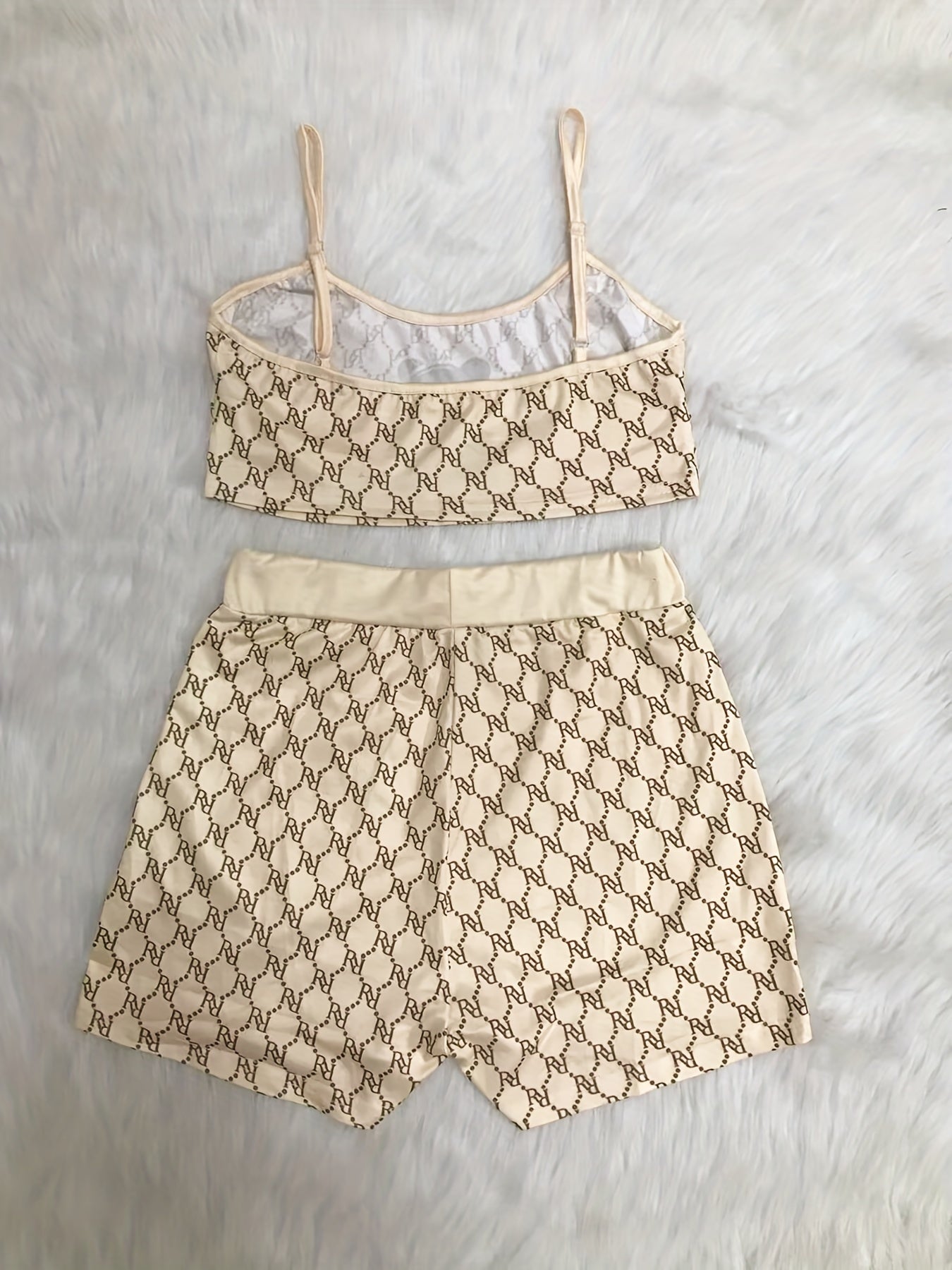 Cartoon Bear Print Cami Top & Slim Shorts Set