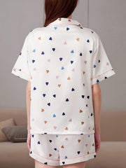 Heart Print Pajama Set Short Sleeve Top & Shorts Sleepwear
