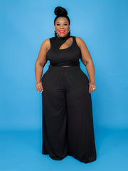 Cut Out Mock Neck Tank Top & Wide Leg Pants Set