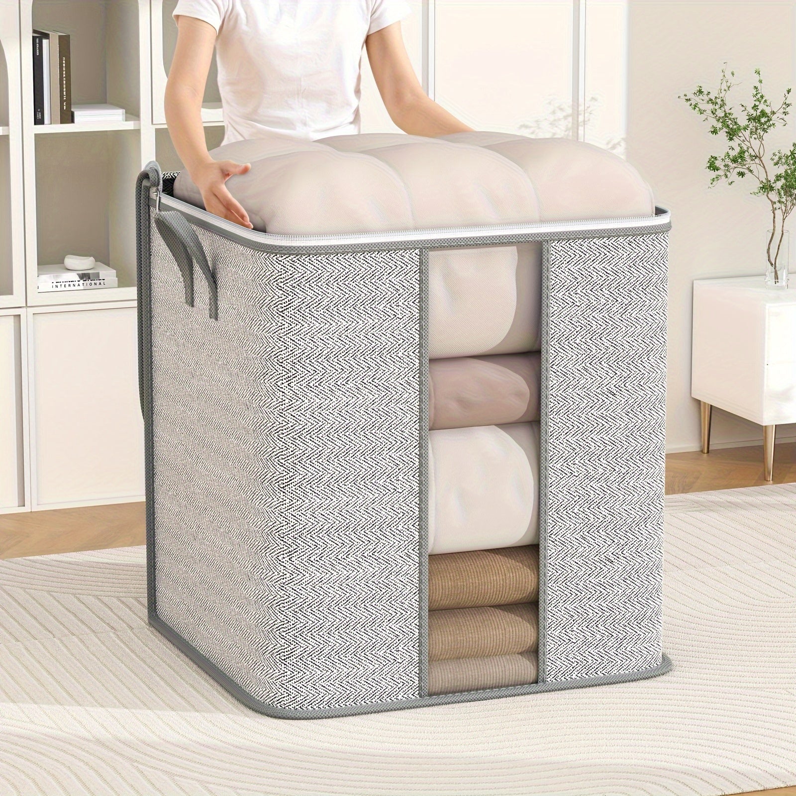 1pc Clothes Storage Bag With Handles & Window Non Woven Fabric Clothes Bag