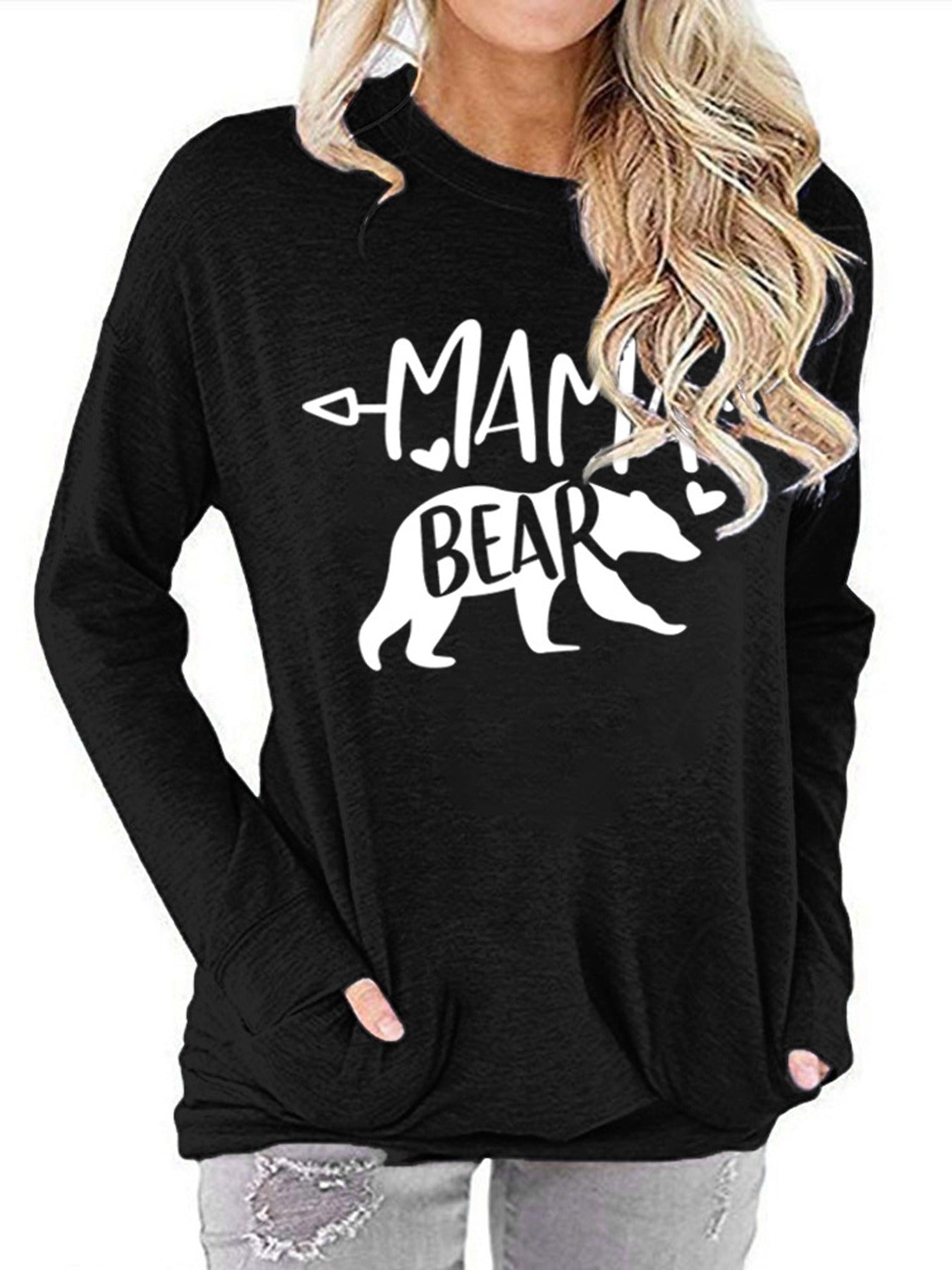 Mamabear Bear Pattern Print Long Sleeve T-shirt