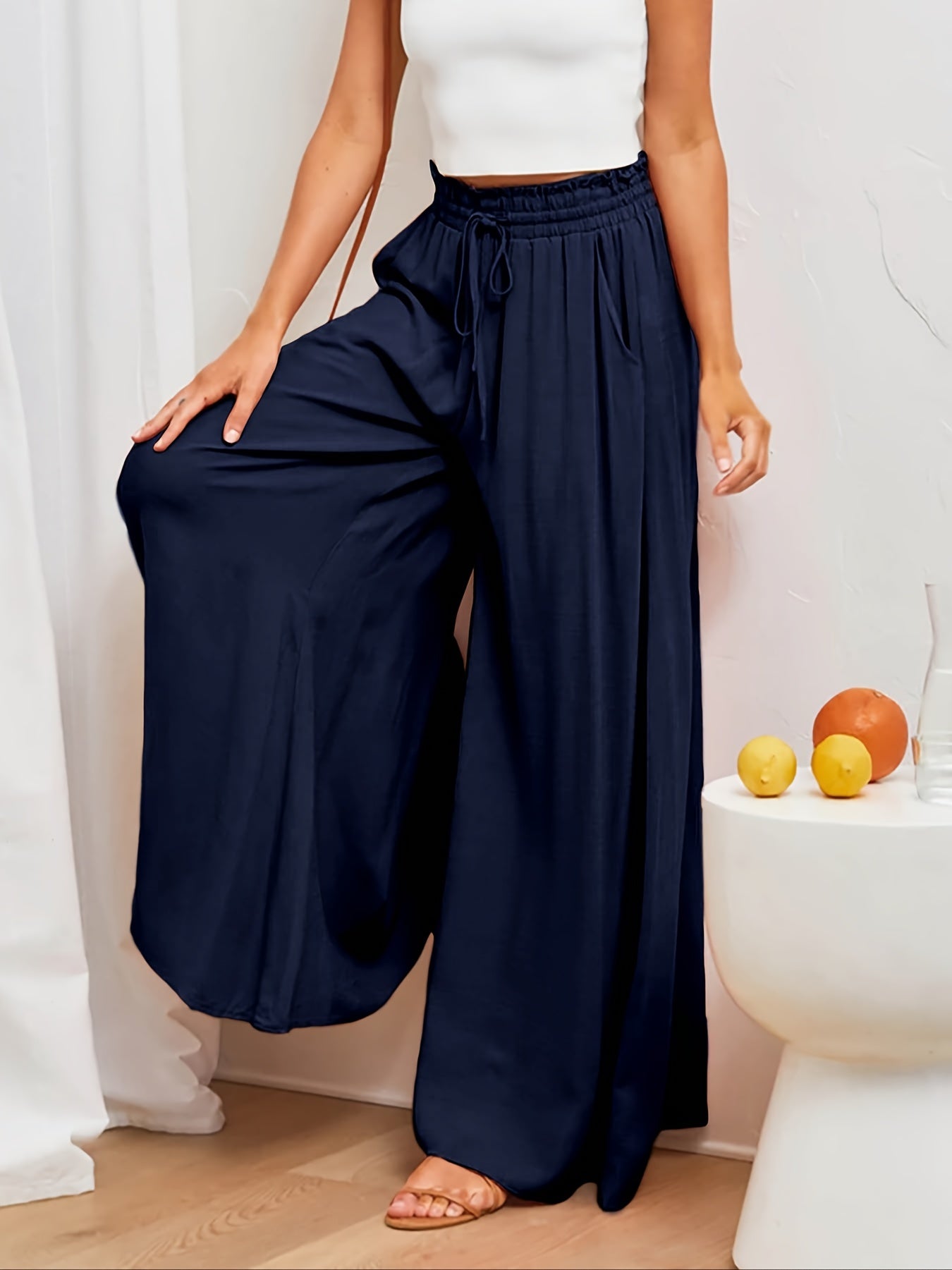 Wide Leg Palazzo Pants Smocked Waist Casual Summer Spring