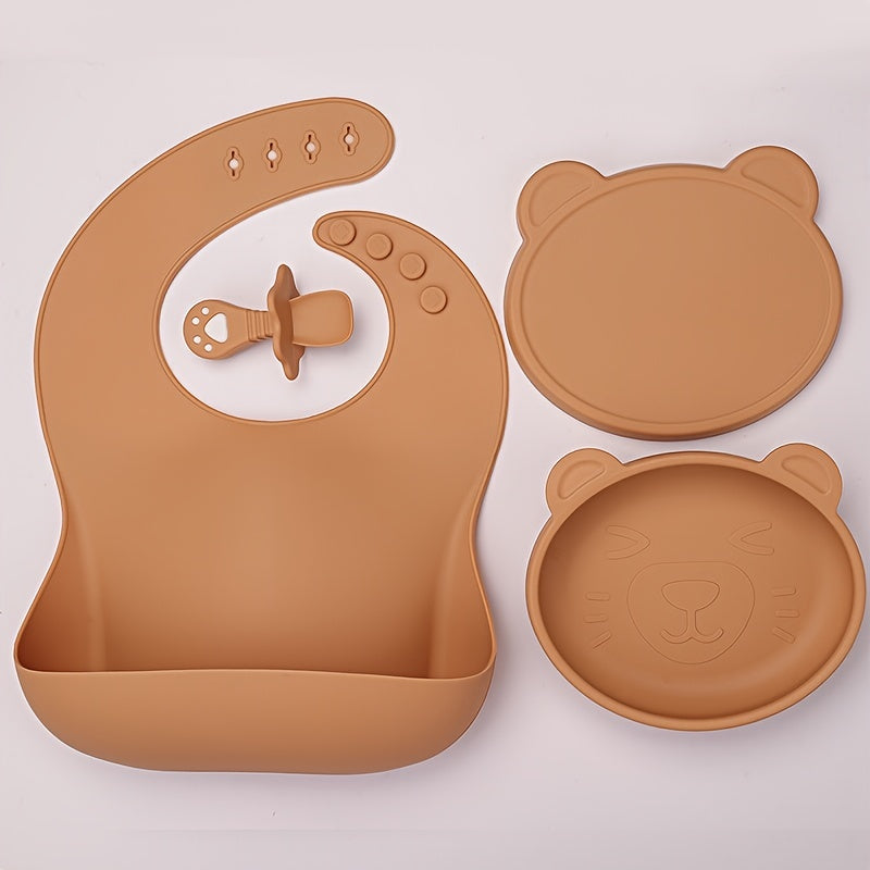 Baby Silicone Bib Spoon Suction Bowl Self feeding Set