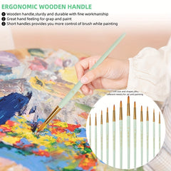 12Pcs Artist Paint Brushes Set - Round Pointed Tip Nylon Hair