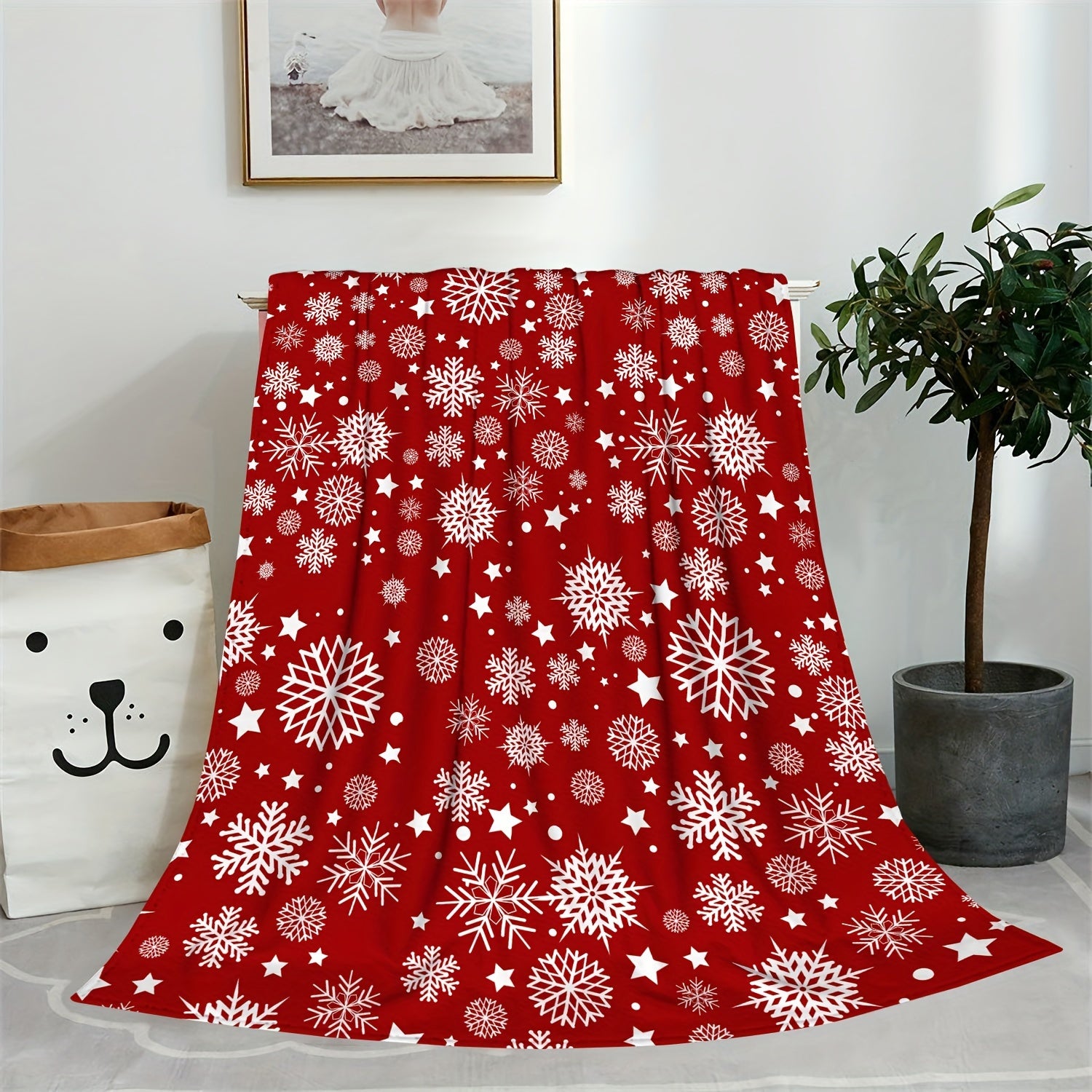 Christmas Snowflake Blanket Soft Warm Plush Sofa Bedroom Office Outdoor