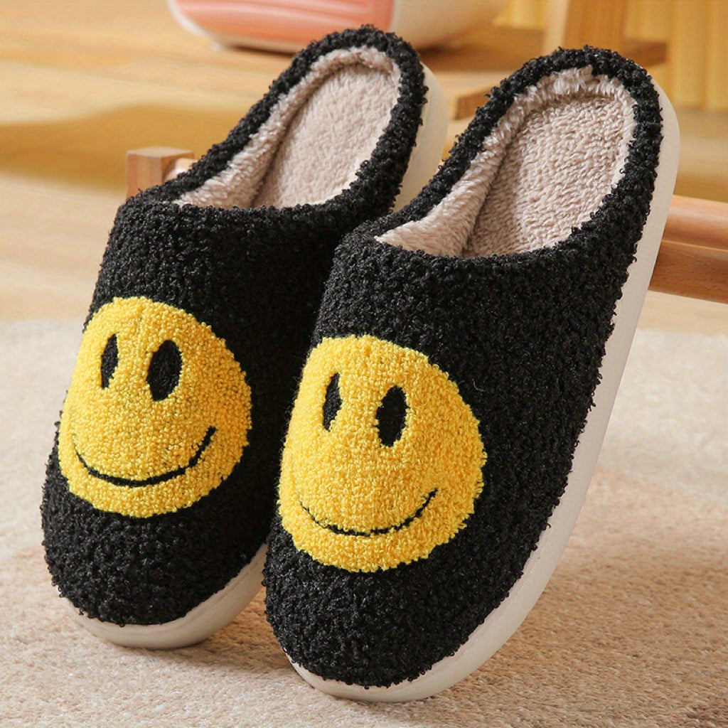 Plush Cozy House Slippers Anti skid Slip on Smile Shoes Indoor Men Winter