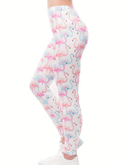 Flamingo Print Skinny Leggings Women's Clothing