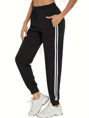 Women's Plus Striped Side Tie Waist Fitness Trousers