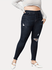 Solid High Rise Skinny Jeans with Fringe Trim