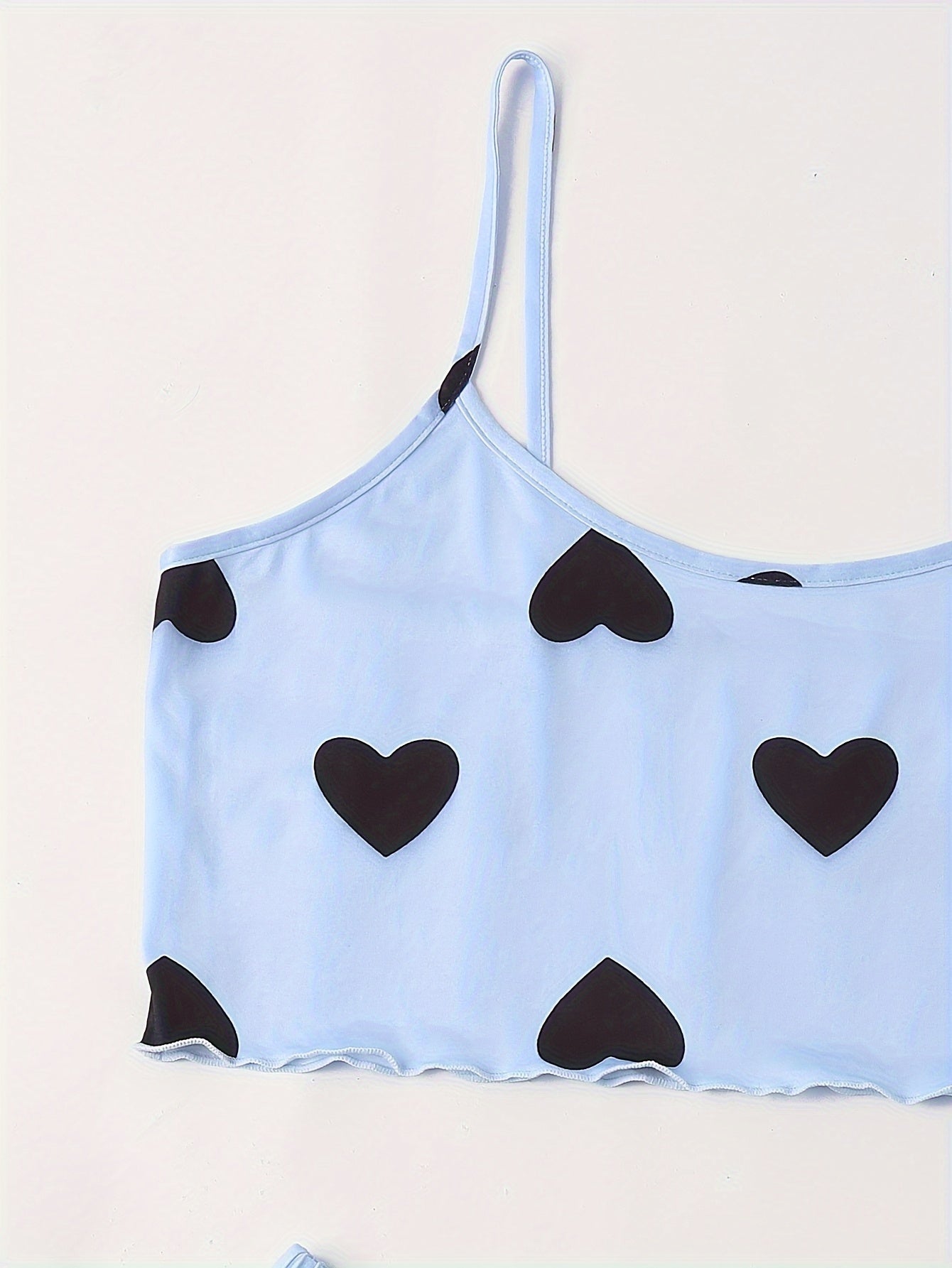 Heart Print Crop Cami Top & Shorts Pajama Set