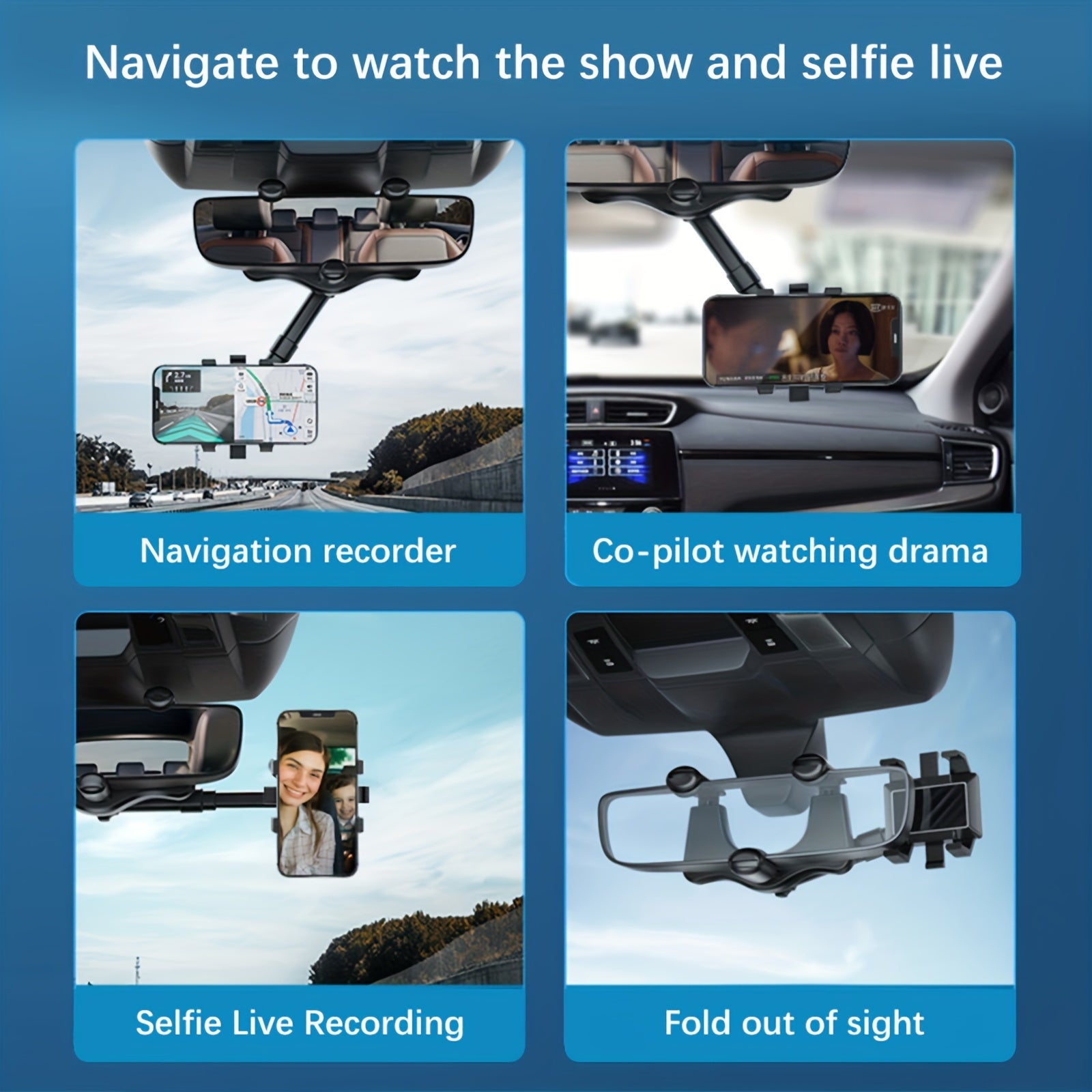 Car Phone Holder Rearview Mirror Mount 360 Rotatable