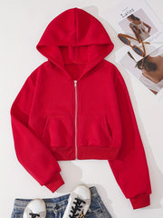 Zip Up Crop Hoodies Long Sleeve Sports Casual Sweatshirt