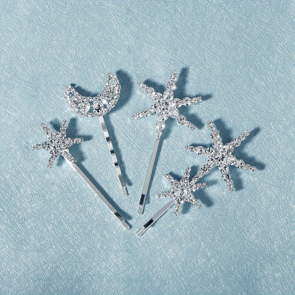 Rhinestone Moon & Star Hair Clips Set