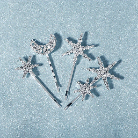 Rhinestone Moon & Star Hair Clips Set