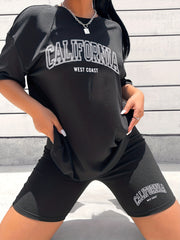 Letter Print Two-piece Set Casual T-shirt & Skinny Shorts Outfits