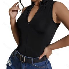 Solid Zip Front V Neck Tank Top Casual Summer Sleeveless Top Women's Clothing